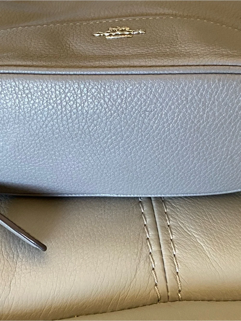 Coach Pebble Leather Crossbody Bag in Gray with Chain-Accent Strap